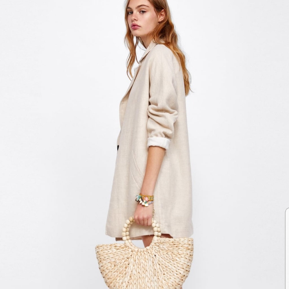 ZARA LINEN RUSTIC SAND CREAM OVERSIZED BLAZER - Picture 3 of 8